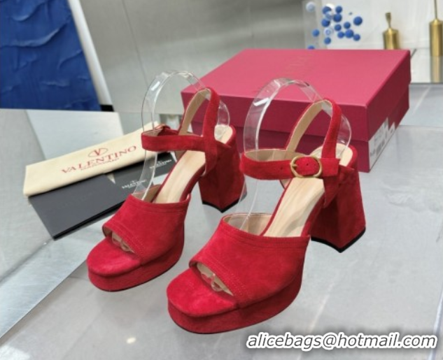 Classic Hot Valentino Fawcette Platform Sandals 10cm in Suede Red 0902035