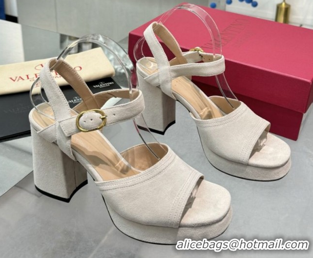 Most Popular Valentino Fawcette Platform Sandals 10cm in Suede Light Grey 0902036