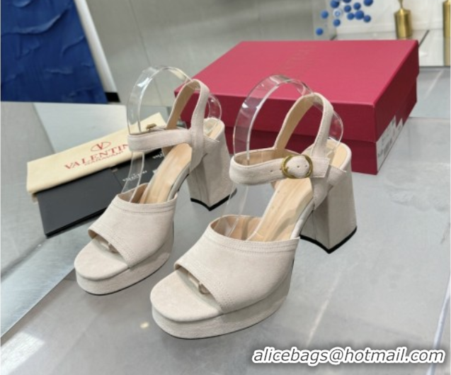 Most Popular Valentino Fawcette Platform Sandals 10cm in Suede Light Grey 0902036