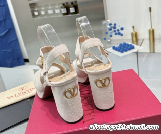 Most Popular Valentino Fawcette Platform Sandals 10cm in Suede Light Grey 0902036