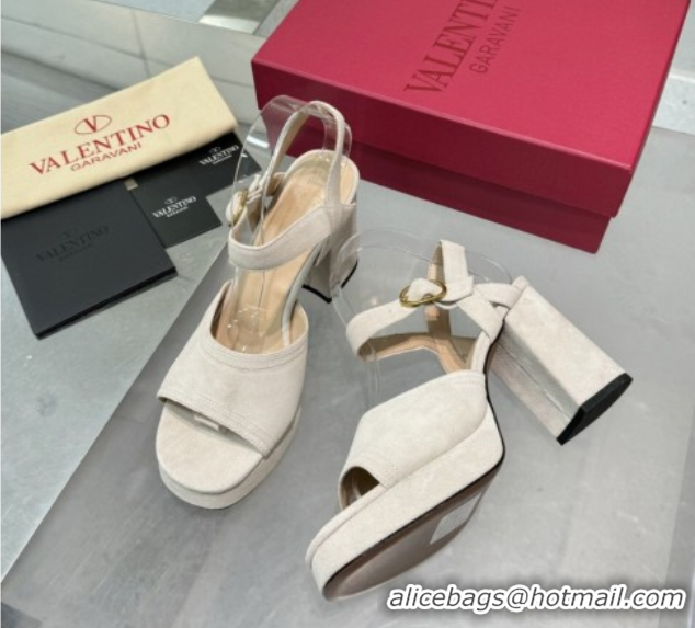 Most Popular Valentino Fawcette Platform Sandals 10cm in Suede Light Grey 0902036