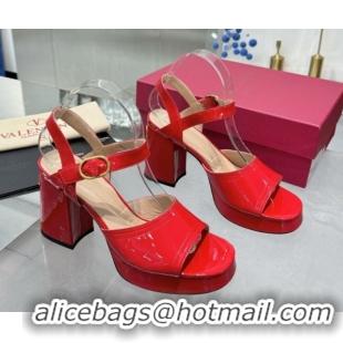 Good Quality Valentino Fawcette Platform Sandals 10cm in Polished Calfskin Red 0902039