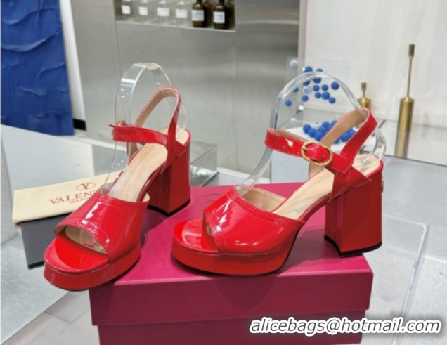 Good Quality Valentino Fawcette Platform Sandals 10cm in Polished Calfskin Red 0902039