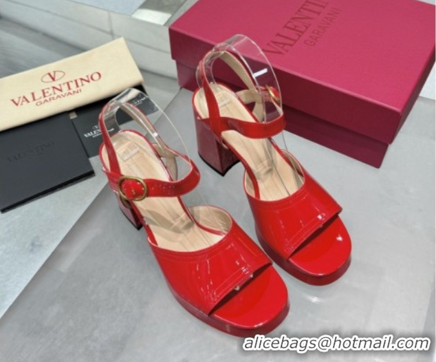 Good Quality Valentino Fawcette Platform Sandals 10cm in Polished Calfskin Red 0902039