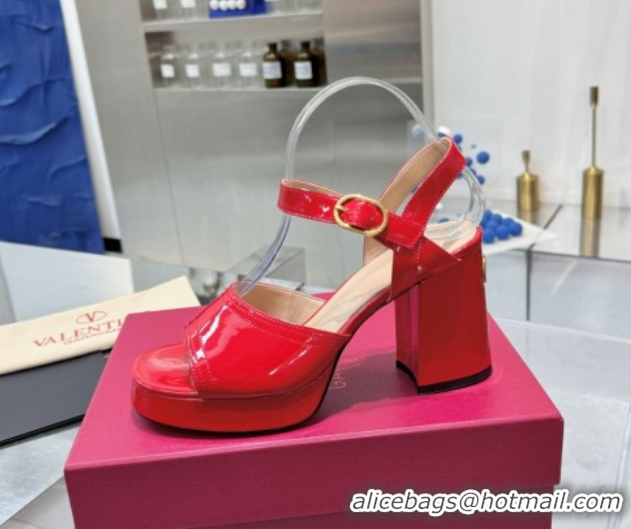 Good Quality Valentino Fawcette Platform Sandals 10cm in Polished Calfskin Red 0902039