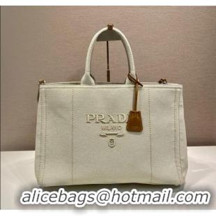 Inexpensive Prada Mens Jardiniere extra-large cotton canvas tote bag 2VG131 White 2025