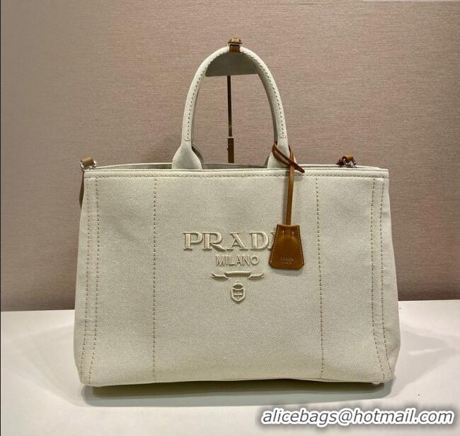 Inexpensive Prada Mens Jardiniere extra-large cotton canvas tote bag 2VG131 White 2025