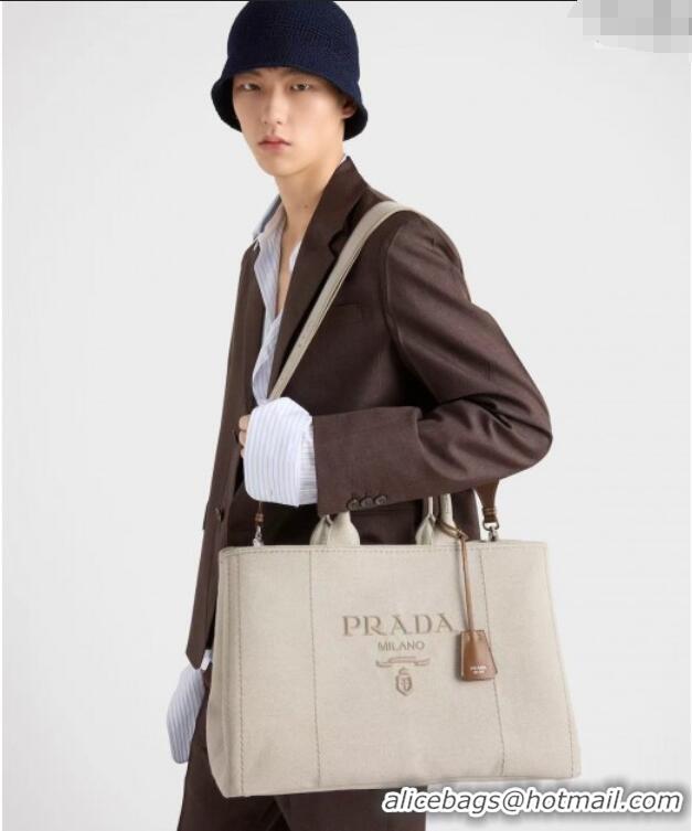 Inexpensive Prada Mens Jardiniere extra-large cotton canvas tote bag 2VG131 White 2025