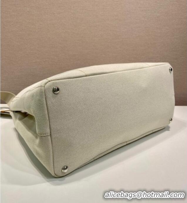 Inexpensive Prada Mens Jardiniere extra-large cotton canvas tote bag 2VG131 White 2025