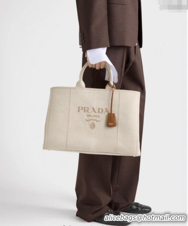 Inexpensive Prada Mens Jardiniere extra-large cotton canvas tote bag 2VG131 White 2025