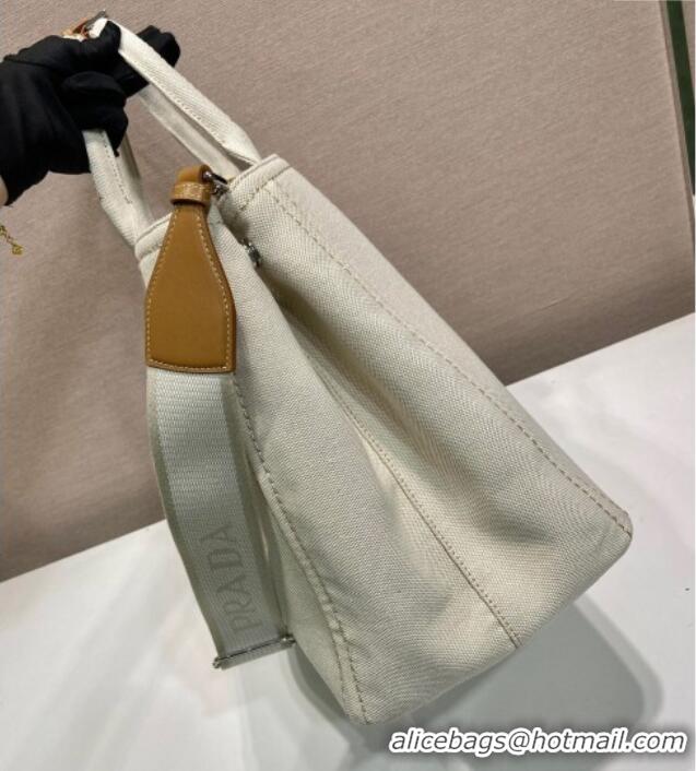 Inexpensive Prada Mens Jardiniere extra-large cotton canvas tote bag 2VG131 White 2025
