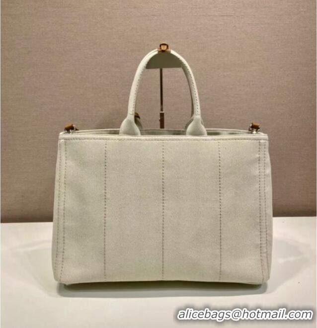 Inexpensive Prada Mens Jardiniere extra-large cotton canvas tote bag 2VG131 White 2025