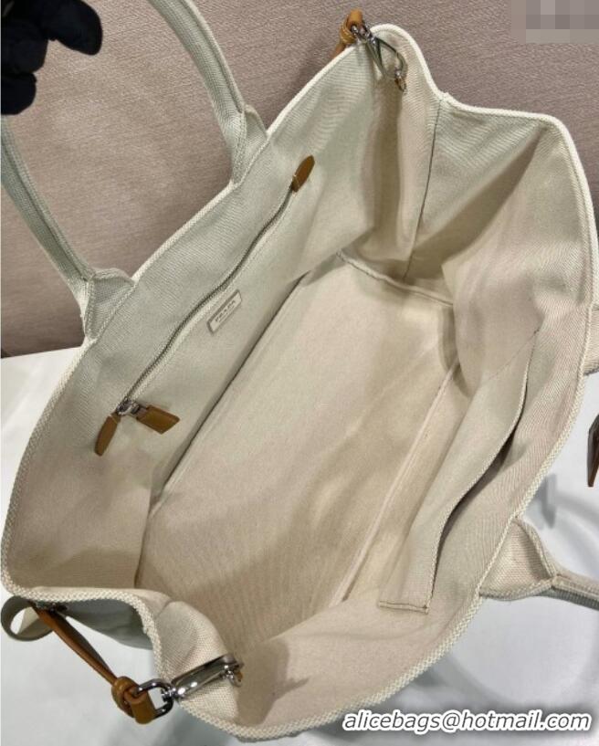 Inexpensive Prada Mens Jardiniere extra-large cotton canvas tote bag 2VG131 White 2025