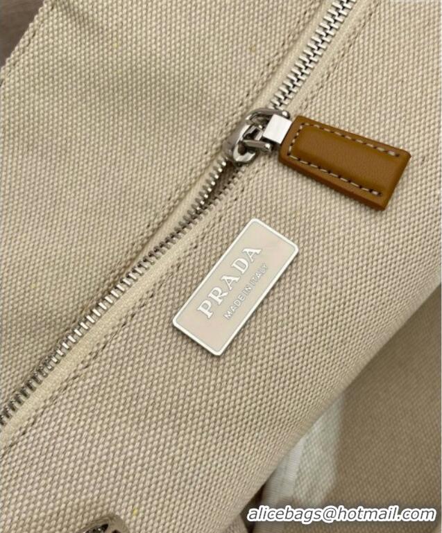 Inexpensive Prada Mens Jardiniere extra-large cotton canvas tote bag 2VG131 White 2025
