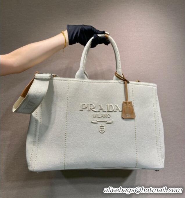 Inexpensive Prada Mens Jardiniere extra-large cotton canvas tote bag 2VG131 White 2025
