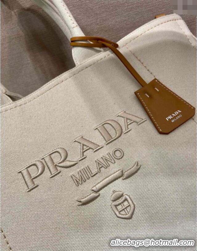 Inexpensive Prada Mens Jardiniere extra-large cotton canvas tote bag 2VG131 White 2025