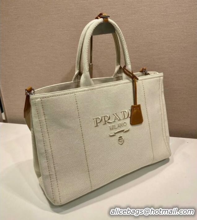 Inexpensive Prada Mens Jardiniere extra-large cotton canvas tote bag 2VG131 White 2025