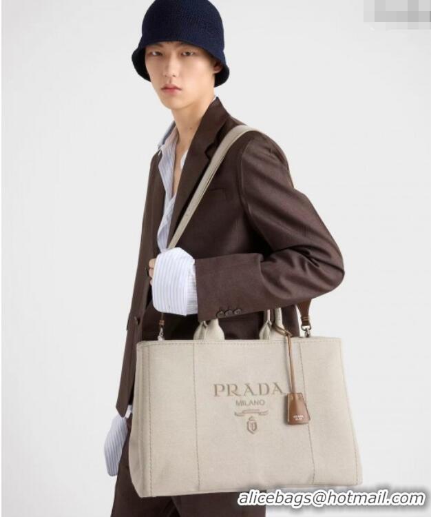 Buy Discount Prada Mens Jardiniere extra-large cotton canvas tote bag 2VG131 Black 2025