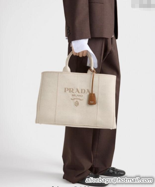 Buy Discount Prada Mens Jardiniere extra-large cotton canvas tote bag 2VG131 Black 2025