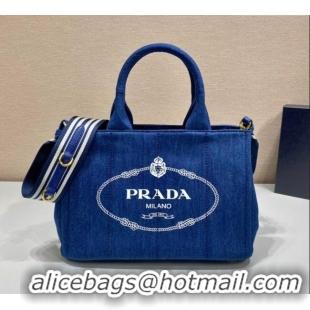 Buy Discount Prada Printed Fabric Tote Bag 1BG439 Denim Blue 2025