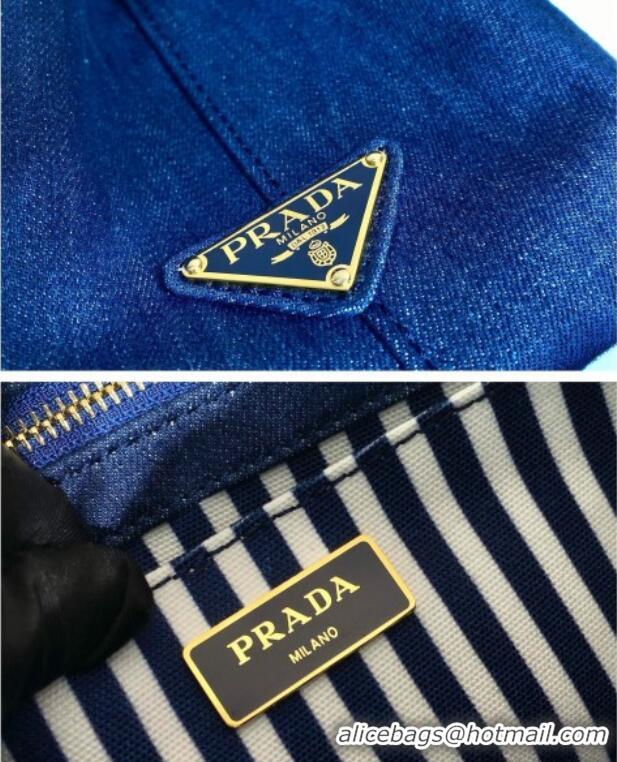 Buy Discount Prada Printed Fabric Tote Bag 1BG439 Denim Blue 2025
