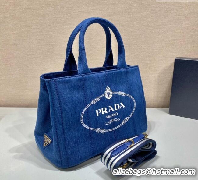 Buy Discount Prada Printed Fabric Tote Bag 1BG439 Denim Blue 2025