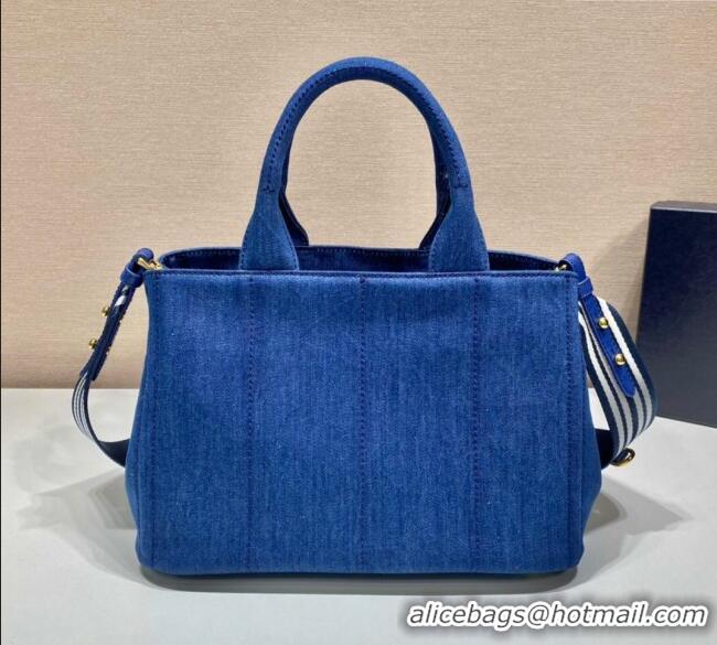 Buy Discount Prada Printed Fabric Tote Bag 1BG439 Denim Blue 2025