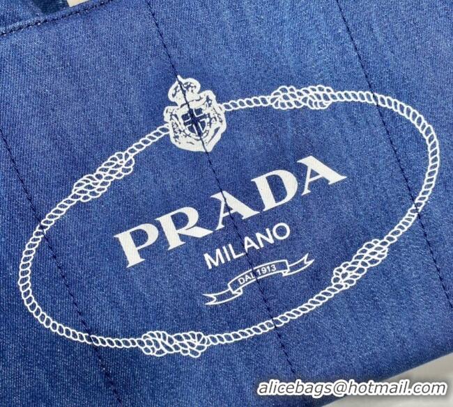 Buy Discount Prada Printed Fabric Tote Bag 1BG439 Denim Blue 2025