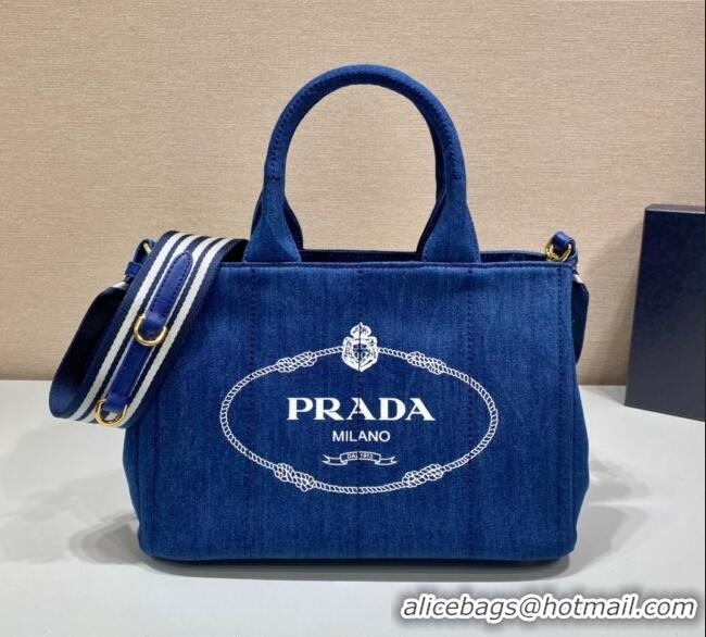 Buy Discount Prada Printed Fabric Tote Bag 1BG439 Denim Blue 2025