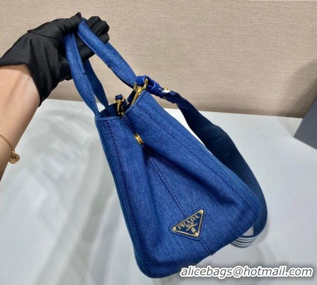 Buy Discount Prada Printed Fabric Tote Bag 1BG439 Denim Blue 2025