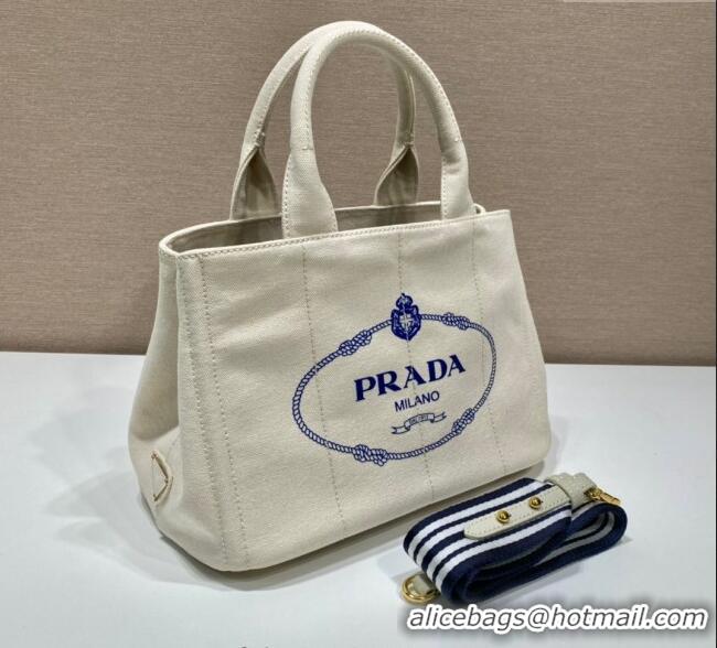Buy Fashion Prada Printed Fabric Tote Bag 1BG439 White 2025