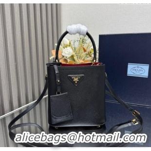 Big Discount Prada Panier mini Saffiano leather bucket bag 1BA217 Black/Red 2025