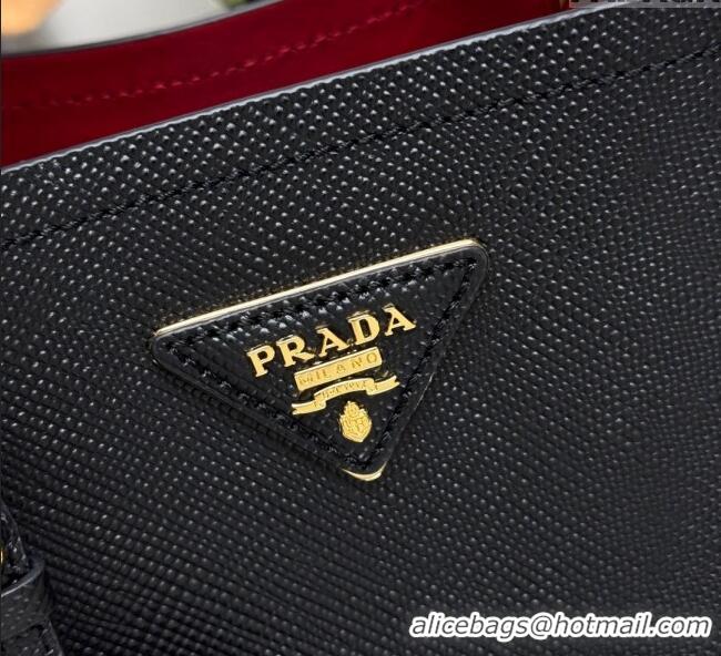 Big Discount Prada Panier mini Saffiano leather bucket bag 1BA217 Black/Red 2025