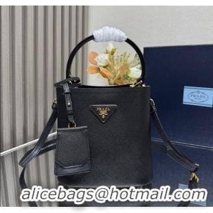 Good Looking Prada Panier mini Saffiano leather bucket bag 1BA217 Black 2025