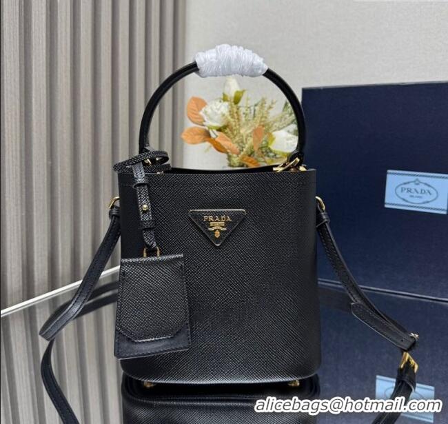 Good Looking Prada Panier mini Saffiano leather bucket bag 1BA217 Black 2025