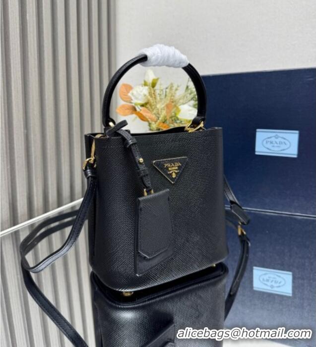 Good Looking Prada Panier mini Saffiano leather bucket bag 1BA217 Black 2025