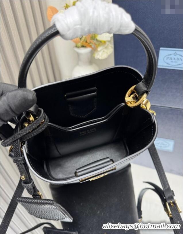 Good Looking Prada Panier mini Saffiano leather bucket bag 1BA217 Black 2025