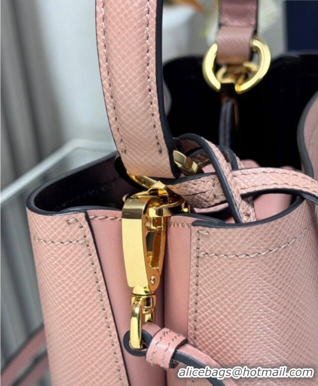 Low Cost Prada Panier mini Saffiano leather bucket bag 1BA217 Pink 2025