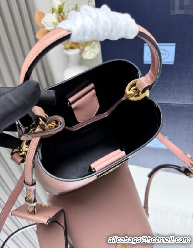 Low Cost Prada Panier mini Saffiano leather bucket bag 1BA217 Pink 2025