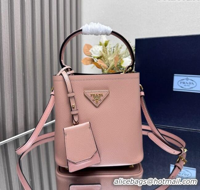 Low Cost Prada Panier mini Saffiano leather bucket bag 1BA217 Pink 2025