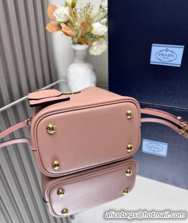 Low Cost Prada Panier mini Saffiano leather bucket bag 1BA217 Pink 2025