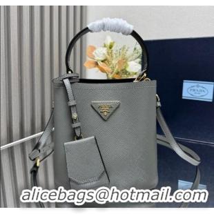 Top Quality Prada Panier mini Saffiano leather bucket bag 1BA217 Grey 2025