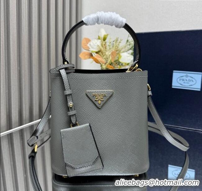 Top Quality Prada Panier mini Saffiano leather bucket bag 1BA217 Grey 2025