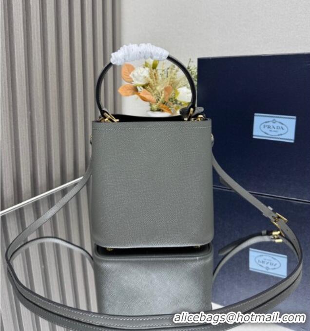 Top Quality Prada Panier mini Saffiano leather bucket bag 1BA217 Grey 2025
