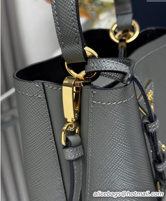 Top Quality Prada Panier mini Saffiano leather bucket bag 1BA217 Grey 2025