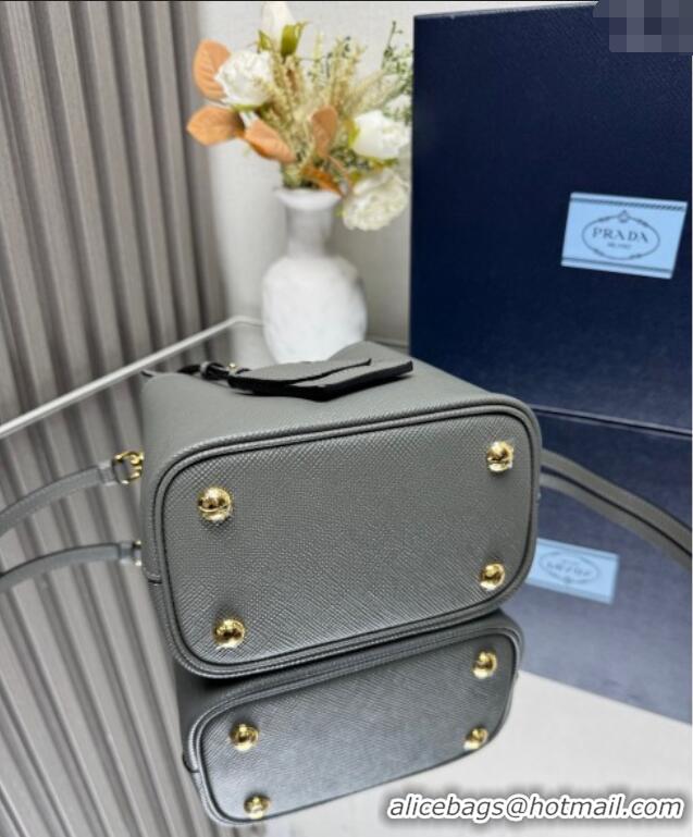 Top Quality Prada Panier mini Saffiano leather bucket bag 1BA217 Grey 2025