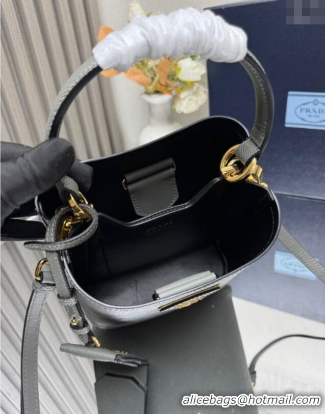 Top Quality Prada Panier mini Saffiano leather bucket bag 1BA217 Grey 2025