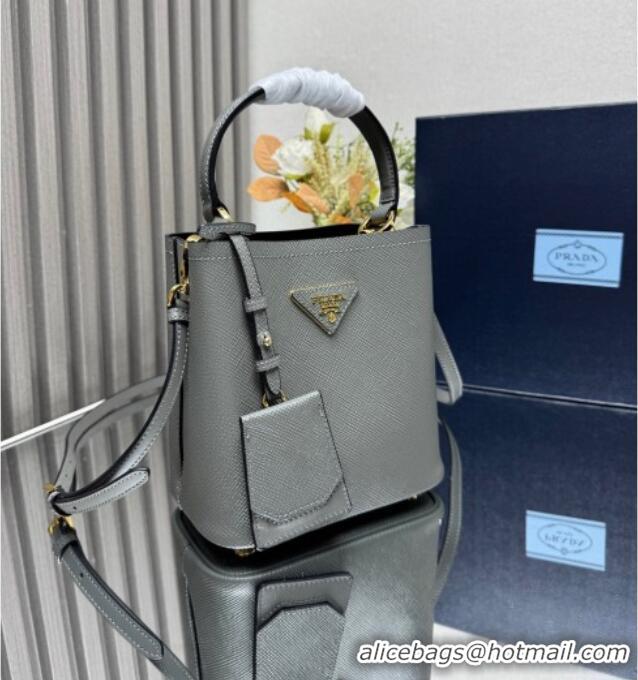 Top Quality Prada Panier mini Saffiano leather bucket bag 1BA217 Grey 2025