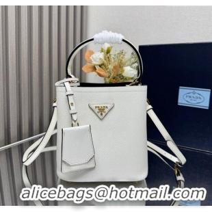 Top Design Prada Panier mini Saffiano leather bucket bag 1BA217 White 2025