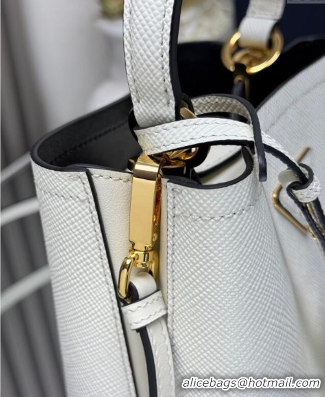 Top Design Prada Panier mini Saffiano leather bucket bag 1BA217 White 2025